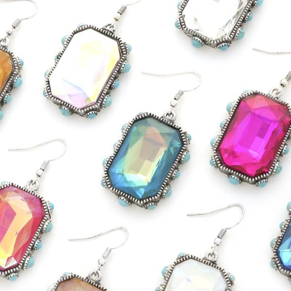 Western Square Turquoise Bead Earring