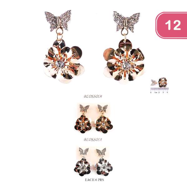 Butterfly Rhinestone Flower Earring (12 Units)