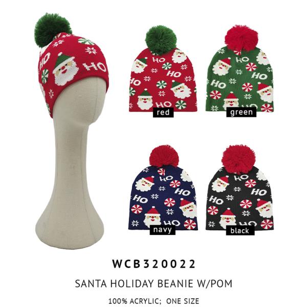 SANTA HOLIDAY BEANIE W/POM