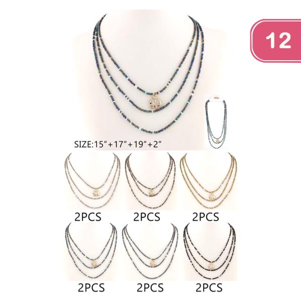 Layered Beaded Elephant Necklace (12 Units)