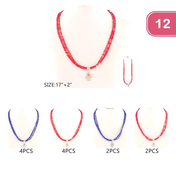 Evil Eye Beaded Necklace (12 Units)