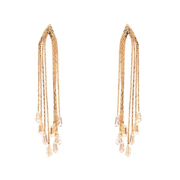 Metal Rhinestone Post Fringe Earring