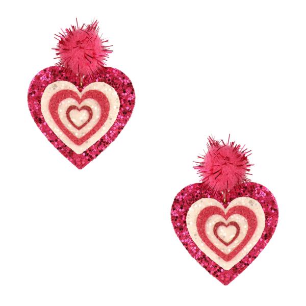 Glitter Pom Pom Valentine Post Earring