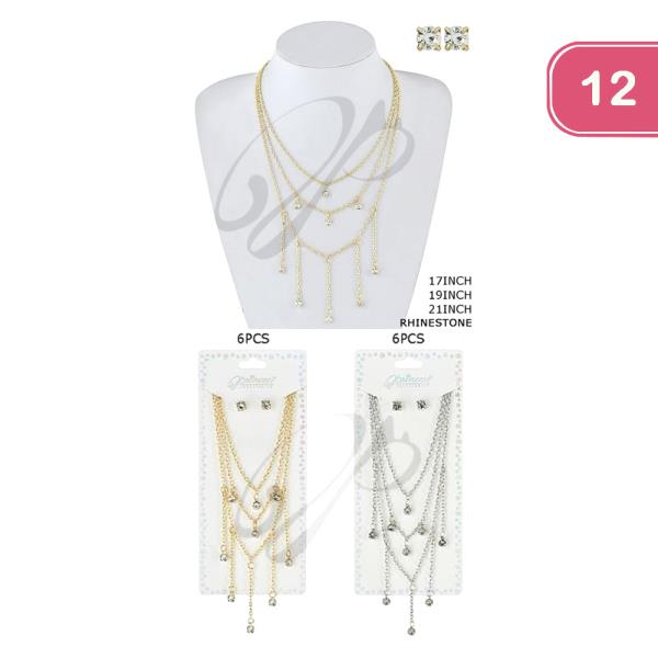 Rhinestone Necklace Earring Set (12 Units)