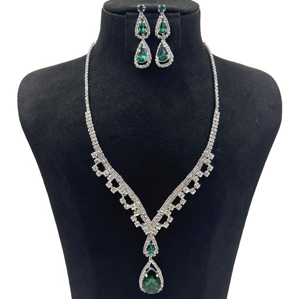 Rhinestone Tear Drop Necklace and Earring Set