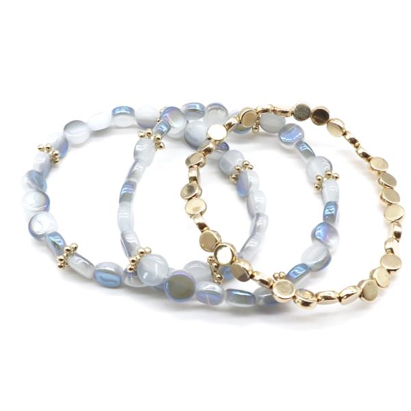 Stone Metal Mix Bead Stretch Bracelet Set
