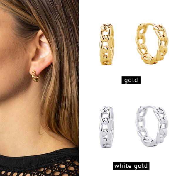 14K Gold White Gold Dipped Huggie Hoop Earring