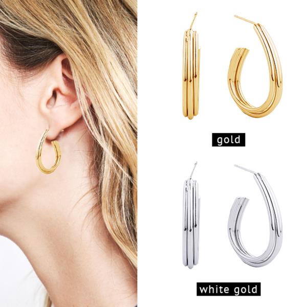 14K GOLD/WHITE GOLD DIPPED POST HOOP EARRING