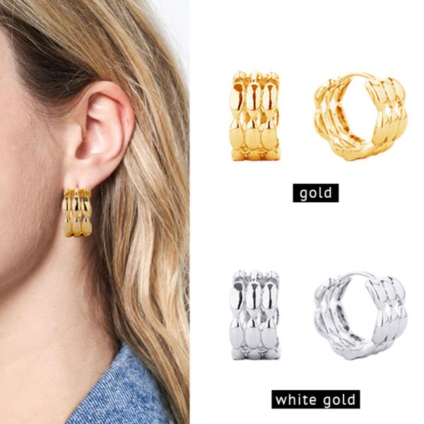 14K Gold White Gold Dipped Huggie Hoop Earring