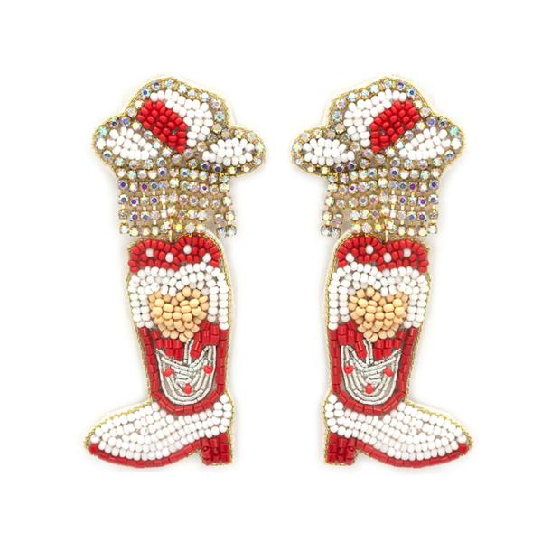 Seed Bead Cowgirl Boots Post Earring