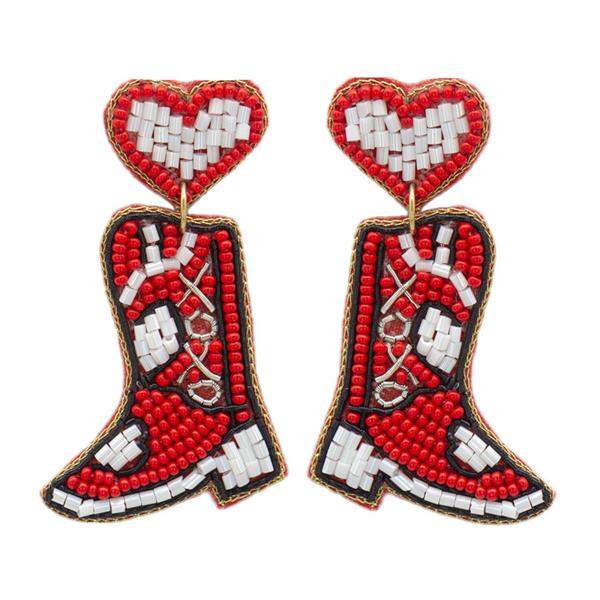 Seed Bead Cowgirl Boots Post Earring