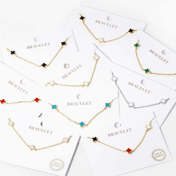 Clover Charm Paperclip Link Gold Dipped Bracelet