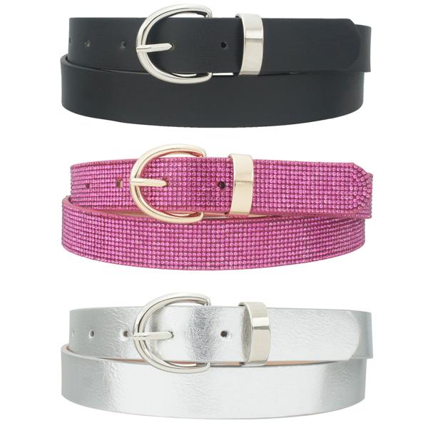 PU Rhinestone PU U Buckle Trio Belt