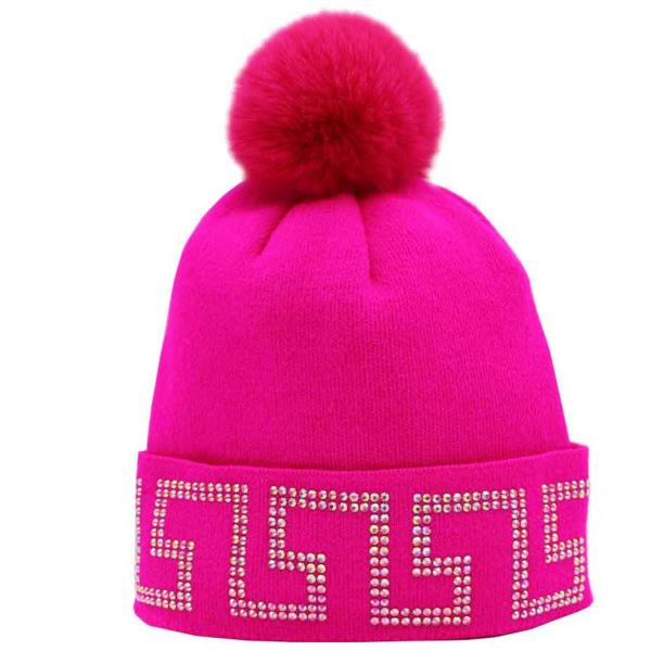 MAZE RHINESTONE POM POM BEANIES