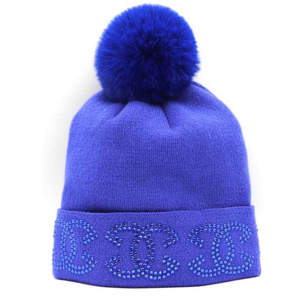 RHINESTONE POM POM BEANIES