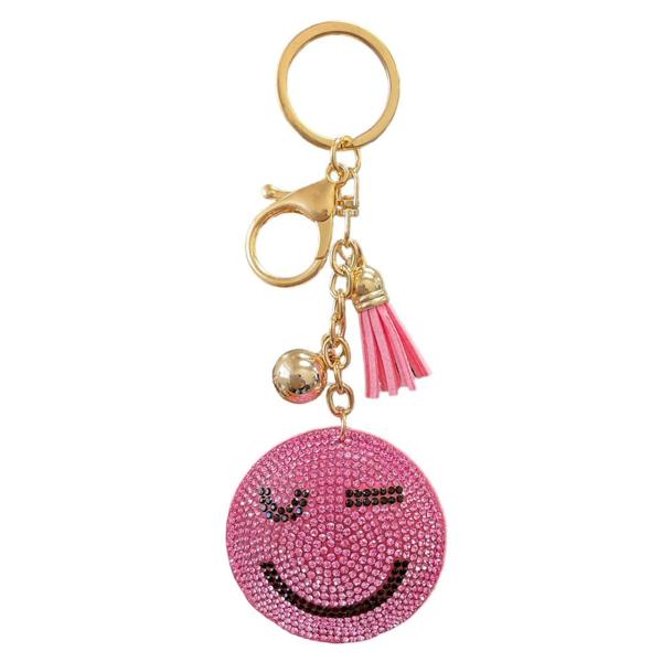 RHINESTONE FACE KEYCHAIN WITH TASSEL