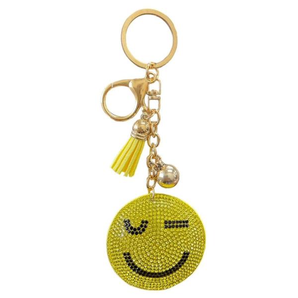 RHINESTONE FACE KEYCHAIN WITH TASSEL