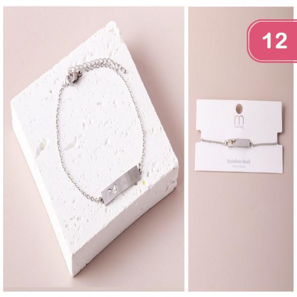 Stainless Steel Butterfly Bar Bracelet (12 Units)