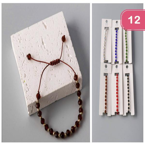 Crystal Bead Spaced String Bracelet (12 Units)