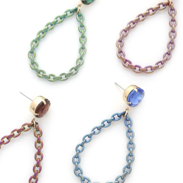 Stone Color Metal Chain Teardrop Dangle Earring