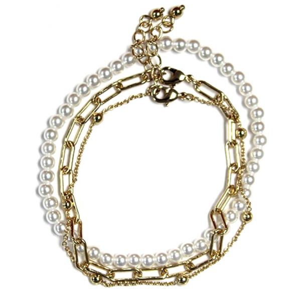 Pearl Chain 3 Layered Bracelet