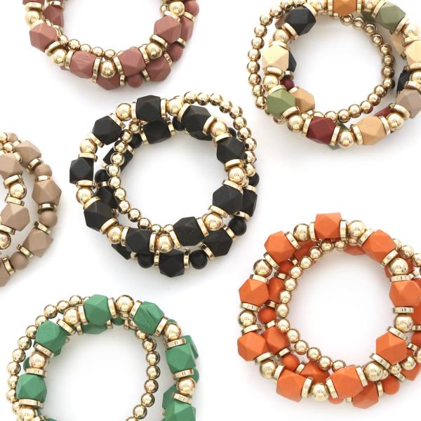 Wood Metal Stretch Bracelet Set