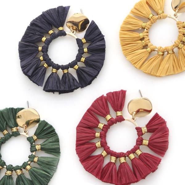Raffia Knotted Medallion Hoop Earring