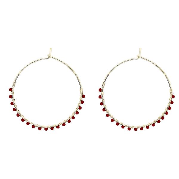 Metal Beaded Wrapped Wire Hoop Earring
