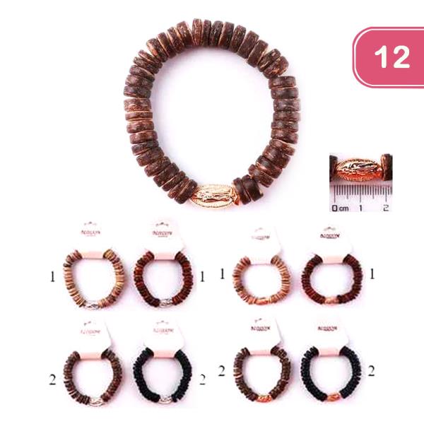 Wooden Virgin Mary Charm Bracelet (12 Units)