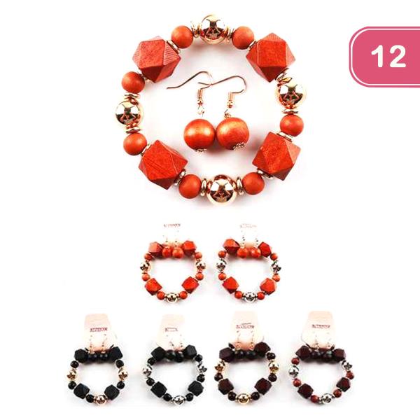 Bead Earring Bracelet Set (12 Units)