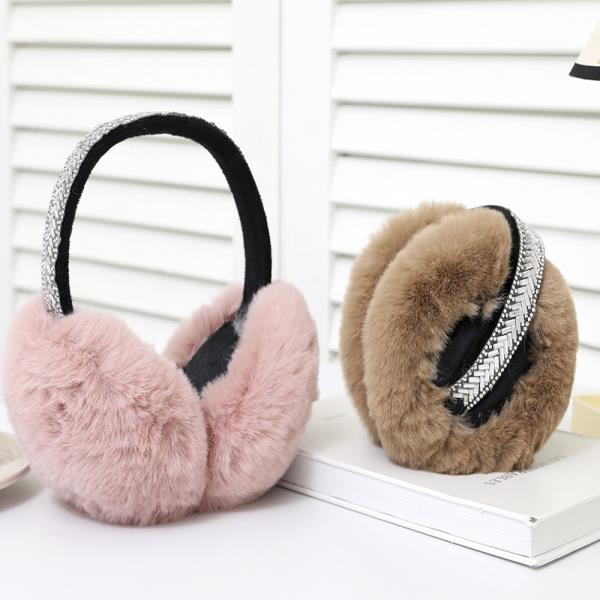 Rhinestone Headband Faux Fur Ear Muff (12 Units)