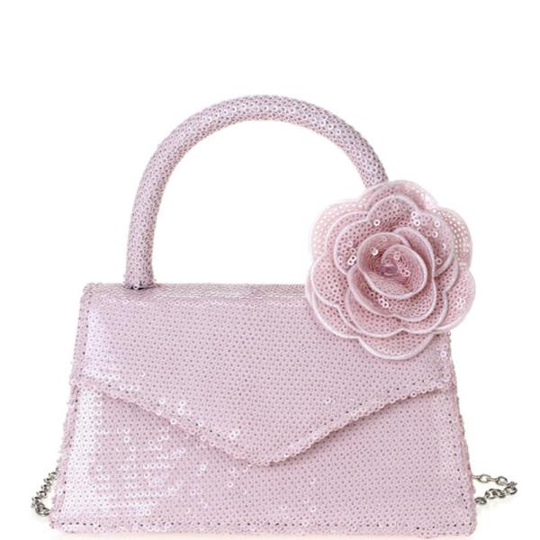 Sequin Handle Bag with Detachable Sequin Flower