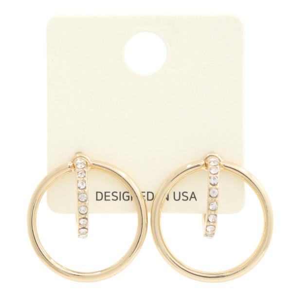 Rhinestone Bar Round Metal Earring
