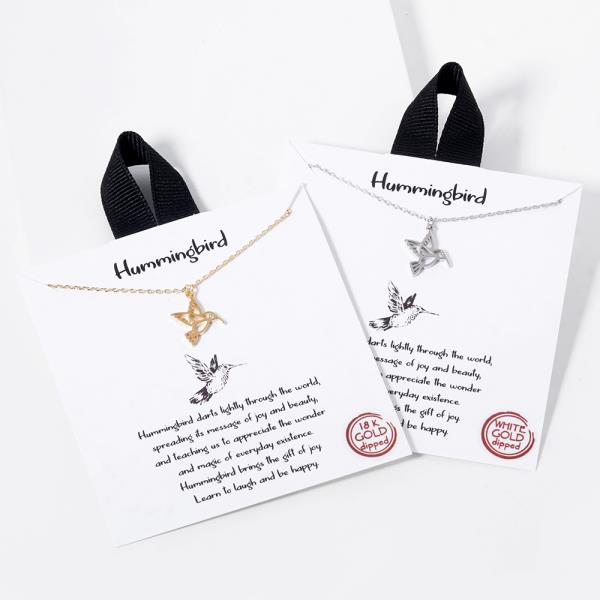 18K GOLD RHODIUM DIPPED HUMMINGBIRD NECKLACE