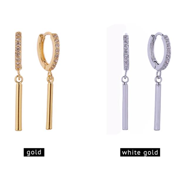 14K White Gold Dipped Bar CZ Huggie Earrings