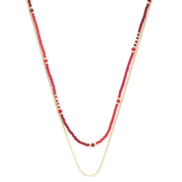 Layered Bead Metal Chain Necklace