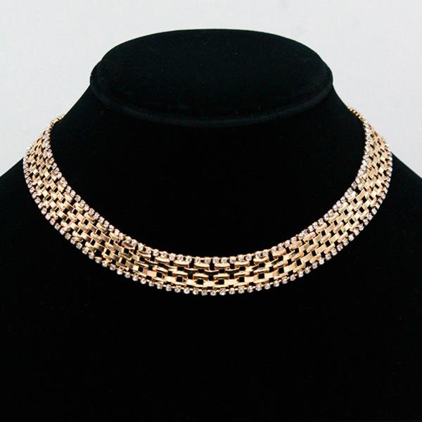 Woven Lin Rhinestone Metal Necklace