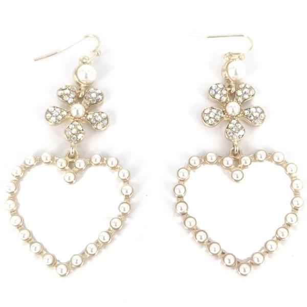 Flower Rhinestone Pearl Heart Dangle Earring