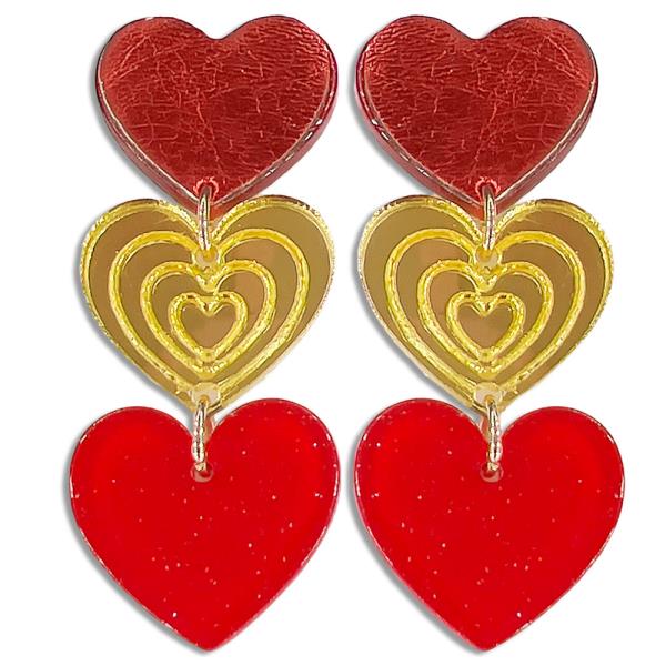 Acetate Heart Mirror 3 Tiered Post Earring