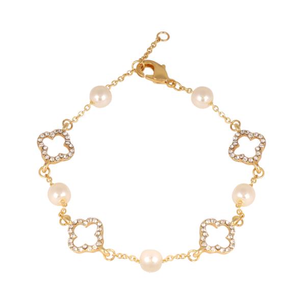 Pearl Rhinestone Flower Bracelet