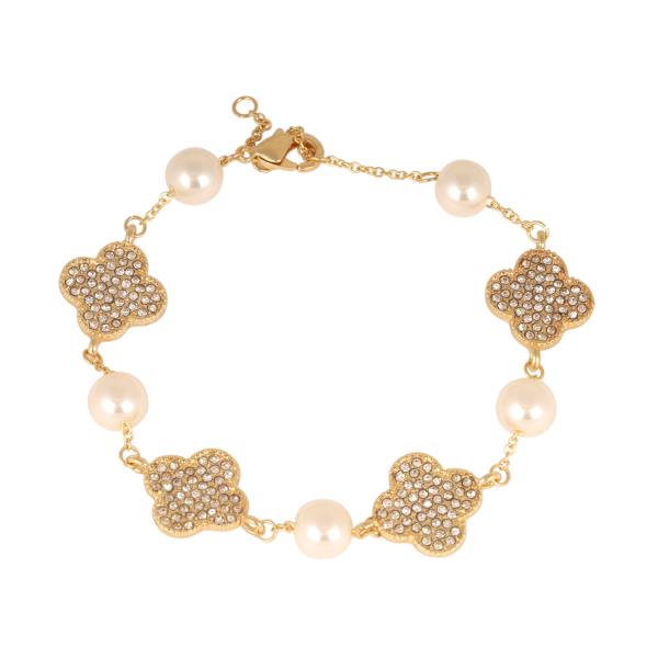Pearl Rhinestone Flower Bracelet