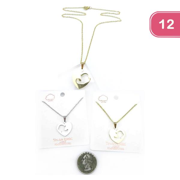 Heart Stainless Steel Pendant Necklace (12 Units)