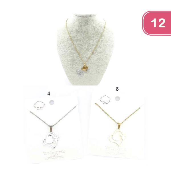 Heart Stainless Steel Necklace (12 Units)