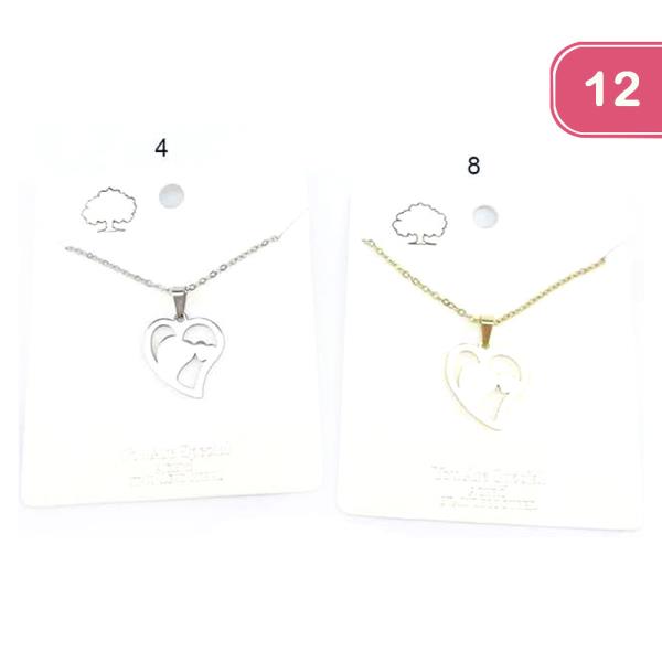 Heart Stainless Steel Necklace (12 Units)