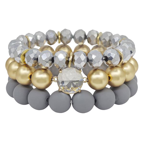 Clay And Crystal Accent Beaded Bracelet 3 Set