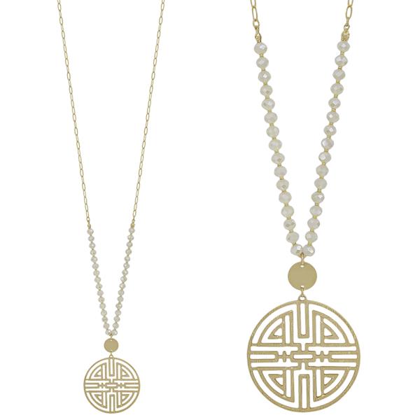 ORIENTAL SHAPE ROUND PENDANT WITH BEADS LONG NECKLACE