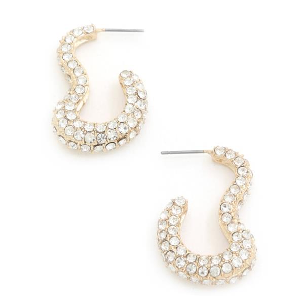 Wavy Rhinestone Metal Earring