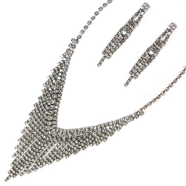Rhinestone Bridal Necklace Earring Set