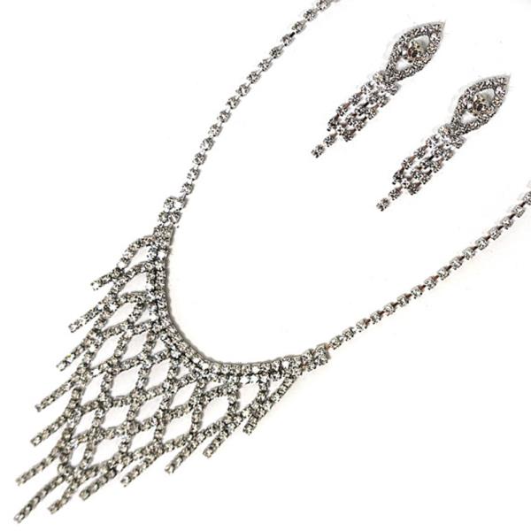 Rhinestone Bridal Necklace Earring Set