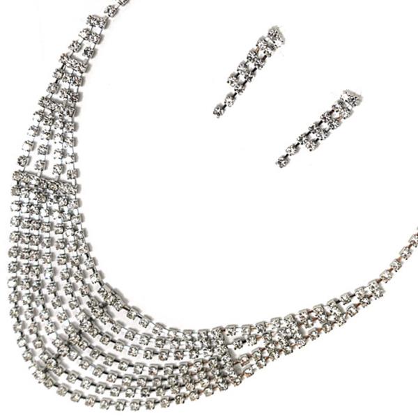 Rhinestone Bridal Necklace Earring Set